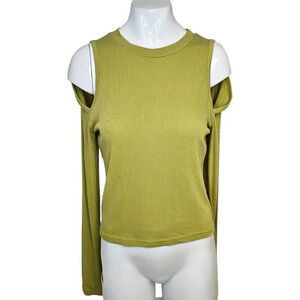 Oak + Fort Womens Open Shoulder Ribbed Long Sleeve in  Lentil Sprout Size Large